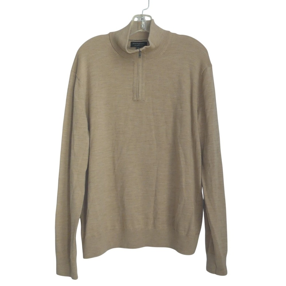 Banana Republic Mens XL Tan 100% Merino Wool 1/4 Zip Sweater Funnel Neck FA23